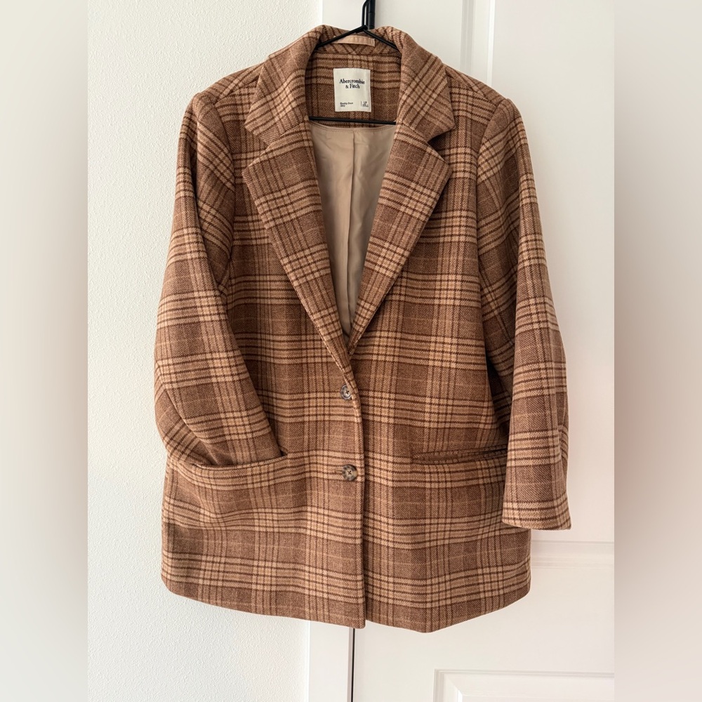 Abercrombie & Fitch Tan Plaid Wool Blend Blazer Coat